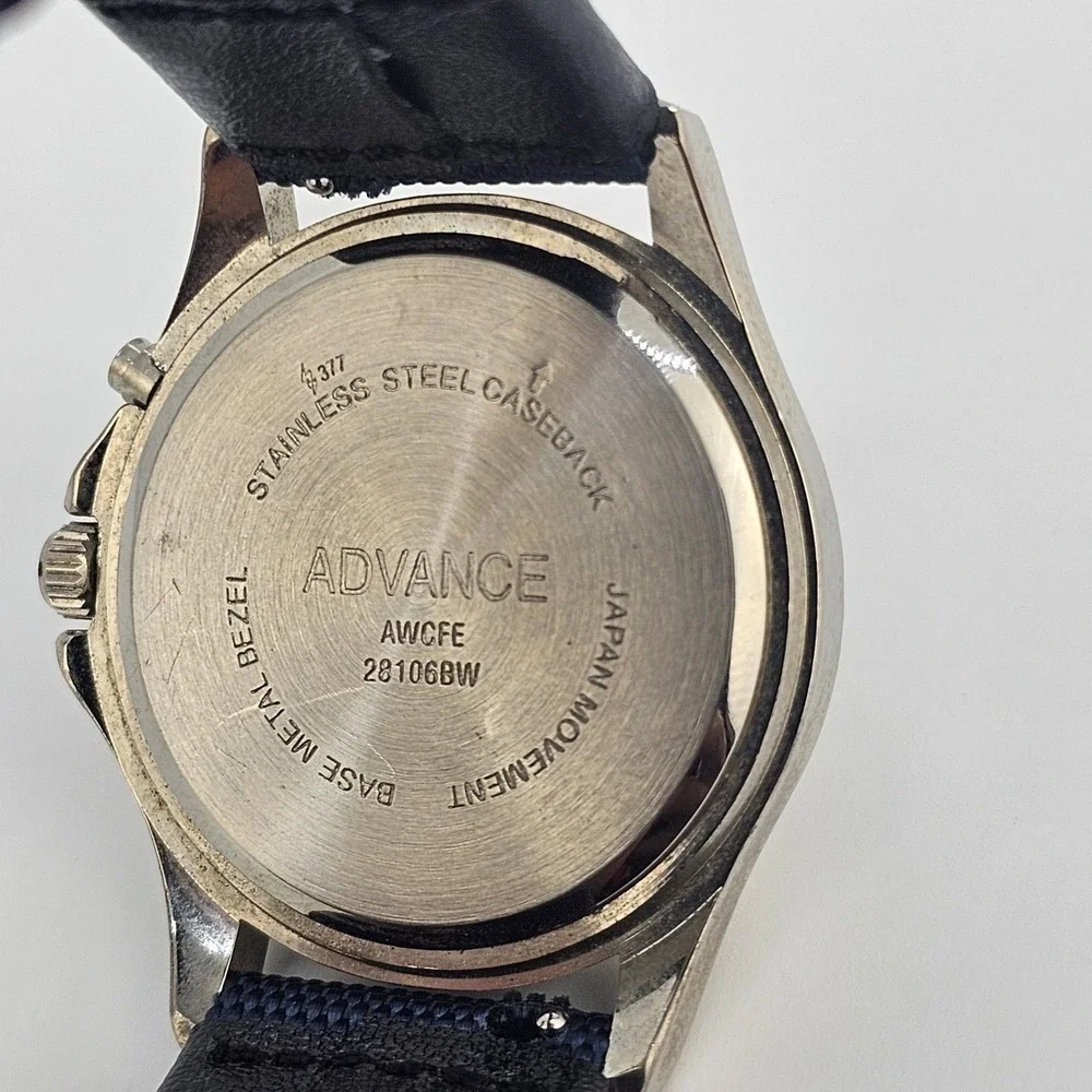 Advance Men Watch 40MM White Dial Blue Canvas Bands NewBattery LIGHT NOT WORKING